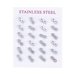 Stainless Steel Color 304 Stainless Steel Stud Earrings, Hypoallergenic Earrings, Infinity, Stainless Steel Color, 9x3.5x1mm, Pin: 0.8mm