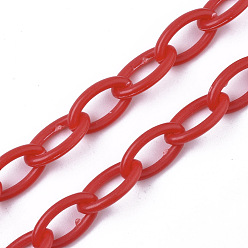 Red Opaque Acrylic Cable Chains, Horse Eye, Red, 13x8x2mm, 18.5 inch~19.29 inch(47~49cm)/strand