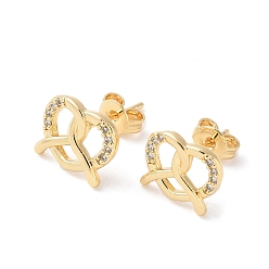 Золотой Серьги-гвоздики из латунного микро-паве, сердце, золотые, 8x10.5 мм