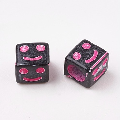 Black Black Craft Acrylic Beads, Cube with Mixed Expression,Black, 6x6x6mm, Hole: 3.5mm, about 1200pcs/200g