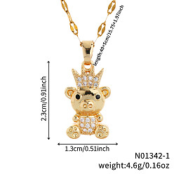 Золотой Мультяшный медведь корона латунные блестящие прозрачные кубические цирконии подвески ожерелья для ежедневного ношения подарок, золотые, 15.75 дюйм (40 см)