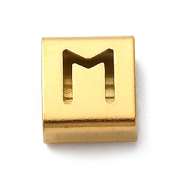 Letter M Ионное покрытие (ip) 304 квадратные подвески-слайдеры из нержавеющей стали, золотые, Буква М, 9x8x4 мм, отверстие : 3.5x8.5 мм