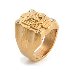 Золотой 304 Кольца-печатки из нержавеющей стали со стразами, Прямоугольник с якоря, ионное покрытие (ip), золотые, 22 мм, размер США 12 3/4 (22 мм)