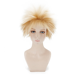 High Temperature Fiber Short Blonde Wavy Cosplay Party Wigs, Synthetic Hero Wigs for Makeup Costume, with bang, 4 inch(10cm)