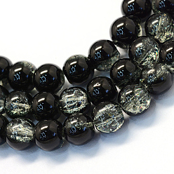 Black Baking Painted Transparent Crackle Glass Round Bead Strands, Black, 10~10.5mm, Hole: 1.5mm, about 85pcs/strand, 31.4 inch