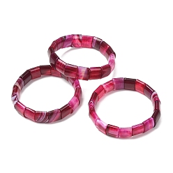 Hot Pink Square Natural Banded Agate(Dyed & Heated) Beaded Stretch Bracelets for Women Men, Hot Pink, Inner Diameter: 2.30 inch(5.85cm)