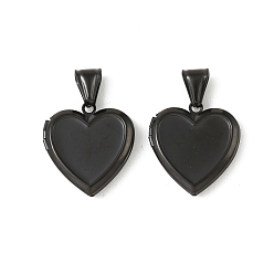 Черный 316 подвески из нержавеющей стали Locket, шарма сердца, с 304 защелкой из нержавеющей стали на поручнях, долговечный, ионное покрытие (ip), чёрные, 24.5x22.5x4.5 мм, отверстие : 8.5x3.5 мм