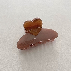 Saddle Brown Heart Cellulose Acetate(Resin) Claw Hair Clips, for Women Girls, Saddle Brown, 58x35mm