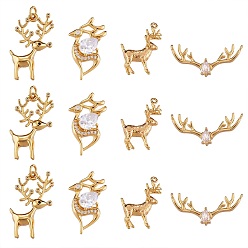 Real 18K Gold Plated 12Pcs 4 Style Brass Micro Pave Clear Cubic Zirconia Pendants, Real 18K Gold Plated, 18~26x11.5~18x3~6.5mm, Hole: 0.8~3.4mm, 3pcs/style