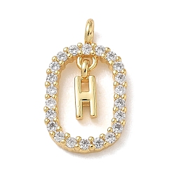 Настоящее золото 18K Латунные микропаве прозрачные подвески с фианитом, овальный с подвесками в виде буквы «h», стойки покрытие, долговечный, без кадмия и без свинца, реальный 18 k позолоченный, 18.5x11x3.8 мм, отверстие : 1.8 мм