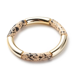 Marron Clair Bracelet extensible perlé tube incurvé acrylique, gros bracelet d'amitié en bambou pour femme, bisque, diamètre intérieur: 2-1/8 pouce (5.3 cm)