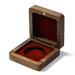 Dark Red Wood Coin Medal Storage Box, with Magnet and Velvet, Square, Dark Red, 68x67x26.5mm, Inner Diameter: 40mm