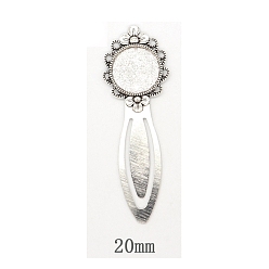 Flower Tibetan Style Antique Silver Plated Zinc Alloy Bookmarks Cabochon Settings, Bookmark Findings, Flower Pattern, Tray: 20mm