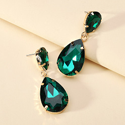 Deep green Colorful Transparent Glass Crystal Earrings with Fashionable Waterdrop Shape for Elegant and Stylish Women