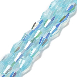 Pale Turquoise Baking Painted Glass Beads Strands, Imitation Opalite, Faceted, AB Color, Bicone, Pale Turquoise, 4x8mm, Hole: 0.9mm, about 67pcs/strand, 22.44''(57cm)