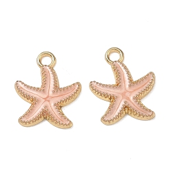 Pink Alloy with Enamel Pendants, Starfish Charms, Cadmium Free & Nickel Free & Lead Free, Golden, Pink, 17.5x14.5x2mm, Hole: 2mm