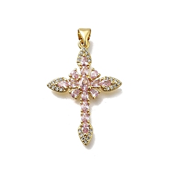 Бледно-фиолетовый Красный Латунные микро проложить кубического циркония подвески, крестик, без кадмия и без свинца, стойки покрытие, долговечный, бледно-фиолетовый красный, 31x21x3.5 мм, отверстие : 4x3.5 мм