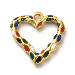 Colorful 304 Stainless Steel Pendants, with Enamel, Golden, Heart Charm, Colorful, 21x20.5x3mm, Hole: 2.5mm