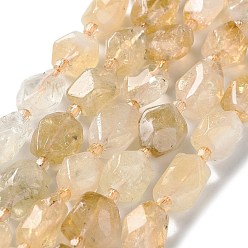 Citrine Natural Citrine Beads Strands, with Seed Beads, Faceted, Rhombus, 12~15x9~12x9~12mm, Hole: 1~1.2mm, about 20~21pcs/strand, 15.20~15.51 inch(38.6~39.4cm)