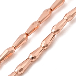 Гальванический Розовый Золотой Стеклянные бусины с гальваническим покрытием , teadrop, граненые, покрытием из розового золота, 10x4.5 мм, отверстие : 0.9 мм, около 42 шт / нитка, 15.75'' (40 см)