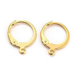 Real 24K Gold Plated 304 Stainless Steel Leverback Earring Findings, with Loop, Real 24K Gold Plated, 14.5x12x2mm, Hole: 1.2mm, Pin: 1x0.8mm