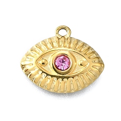 Роза 304 кулон из нержавеющей стали, ионное покрытие (ip), со стразами, реальный 14 k позолоченный, злые глаза, роза, 12.5x15x3 мм, отверстие : 1.2 мм