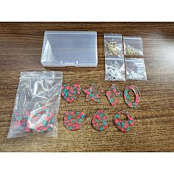Mixed Color Nbeads DIY Resin Dangle Earring Making Kits, Including 14Pcs Star & Geometry Resin Pendants, Brass Earring Hooks & Jump Rings, Mixed Color, 70pcs/box