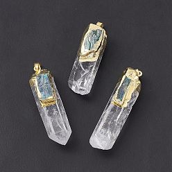 Kyanite Natural Quartz Crystal Pointed Big Pendants, Natural Kyanite Faceted Bullet Charms, with Rack Plating Gloden Brass Tone Findings, Cadmium Free & Lead Free, 63x20.5x18mm, Hole: 7.5x4.5mm