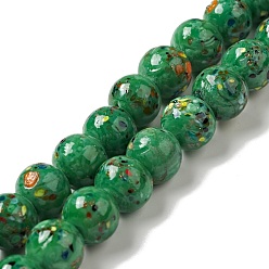 Green Handmade Lampwork Beads Strand, Round, Green, 10x9~10mm, Hole: 1.2mm, about 40pcs/strand, 14.76 inch(37.5cm)