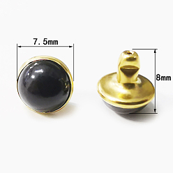 Black Iron Rivet Set, with Imitation Cat Eye Plastic Beads, for Purse Handbag Shoes Leather Craft Clothes Belt, Half Round, Golden, Black, 8x7.5mm