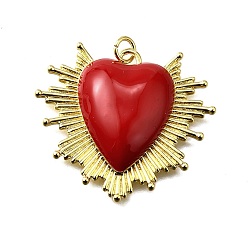 Красный Латунь эмаль подвески, стойки покрытие, сердце, долговечный, без свинца и без кадмия, реальный 18 k позолоченный, с целью перехода в кольце, красные, 29.5x33.5x6 мм, отверстие : 3 мм