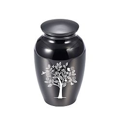 Black Aluminium Alloy Cremation Urn, For Commemorate Kinsfolk Cremains Container, Jar with Tree of Life Pattern, Black, 45x65mm