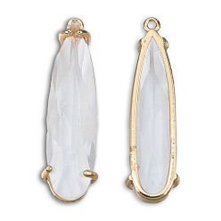 Clear Transparent K9 Glass Pendants, with Light Gold Plated Brass Findings, Cadmium Free & Lead Free, Faceted, Teardrop, Clear, 32x9x6mm, Hole: 1.2mm