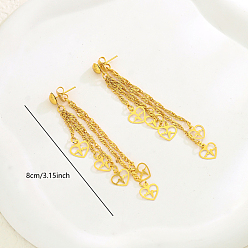 Настоящее золото 18K Серьги-гвоздики с кисточками в форме сердца из латуни, цепочка-оберег, реальный 18 k позолоченный, 80 мм