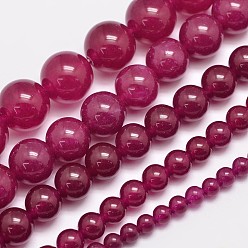 Medium Violet Red Natural & Dyed Malaysia Jade Bead Strands, Round, Medium Violet Red, 8mm, Hole: 1.0mm, about 48pcs/strand, 15 inch