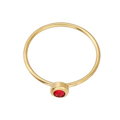 Red Glass Flat Round Finger Ring, Golden Stainless Steel Ring, Red, Inner Diameter: 18.2mm
