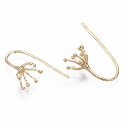 Real 18K Gold Plated Brass Earring Hooks, with Flower Shape Tray, Nickel Free, Real 18K Gold Plated, 20mm, 18 Gauge, Pin: 1mm, Tray: 9mm, 20 Gauge, Pin: 0.8mm(Fit for Half Drilled Beads)
