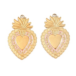 Pink 304 нержавеющей стальной эмали подвески, подвеска в виде пылающего сердца, реальный 18 k позолоченный, ионное покрытие (ip), долговечный, розовые, 30x19x1.8 мм, отверстие : 1.8 мм