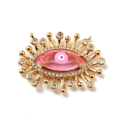Pink Rack Plating Brass Micro Pave Cubic Zirconia Pendants, with Enamel, Long-Lasting Plated, Golden, Eye with Evil Eye, Cadmium Free & Nickel Free & Lead Free, Pink, 22x28x6mm, Hole: 1mm