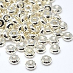 Silver Brass Flat Round Spacer Beads, Silver, 4x1.5mm, Hole: 1.5mm