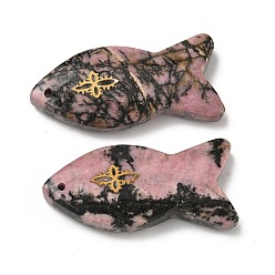 Родонит Природные подвески родонит, Подвески в виде рыбок с золотистым оттенком 304 кусочки цветов из нержавеющей стали, 39~41x18.8~19.5x6.5~7.2 мм, отверстие : 1.2 мм