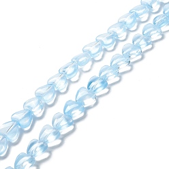 Bleu Ciel Clair Transparent perles de verre brin, cœur, lumière bleu ciel, 7.5~8.5x8~8.5x4~4.5mm, Trou: 1mm, Environ 44~45 pcs/chapelet, 12.56~12.87 pouce (31.9~32.7 cm)