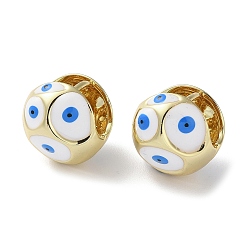 White Round with Evil Eye Enamel Hook Earrings, Rack Plating Real 18k Gold Plated Brass Earrings, Lead Free & Cadmium Free, White, 16x16.5x16mm