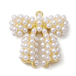 Прозрачный Стойки обшивки латунные подвески, с пластиковыми жемчужные бусины, долговечный, без свинца и без кадмия, бантом, реальный 18 k позолоченный, 21x21.5x5 мм, отверстие : 1.4 мм