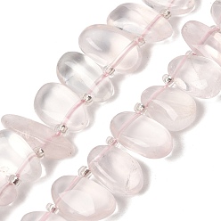 Rose Quartz Natural Rose Quartz Beads Strands, Nuggets, with Seed Beads, Top Drilled, Tumbled Stone, 11~18x7~10x3~8mm, Hole: 1mm, about 40~41pcs/strand, 15.75''(40cm)