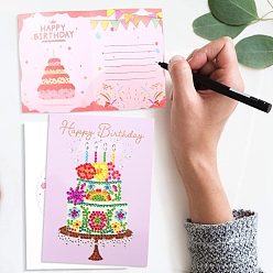 Plum DIY Diamond Painting Greeting Card Kits, with Resin Rhinestones, Diamond Sticky Pen, Tray Plate and Glue Clay, Birthday Cake, Plum, 260x180mm
