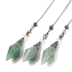 Зеленый Авантюрин Маятники для биолокации с заостренными концами из натурального зеленого авантюрина и ромба, с фурнитурой из сплава античного серебра, без кадмия и без свинца, 235 мм