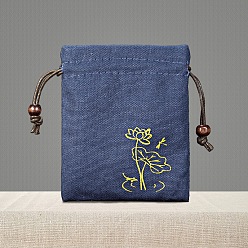 Стально-синий Подарочные сумки для благословения из хлопка и льна в китайском стиле, мешочки для хранения украшений с бархатной внутри, для упаковки конфет на свадьбу, прямоугольные, стальной синий, 16x12 см