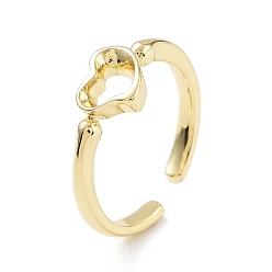 Golden Brass Open Cuff Rings for Women, Heart, Golden, Inner Diameter: 17.8mm