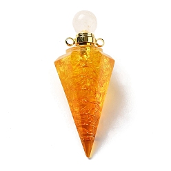 Цитрин Подвески для флаконов духов из натурального цитрина, подвески в виде граненых конусов из смолы с завинчивающейся крышкой из позолоченной латуни, 46.5~48x19~20x17~18 мм, отверстие : 1.8 мм